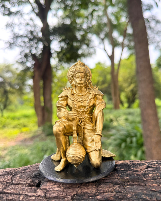 Hanuman Ji Idol in Powerful Pose with Gada – 12 cm Gold/Black Murti