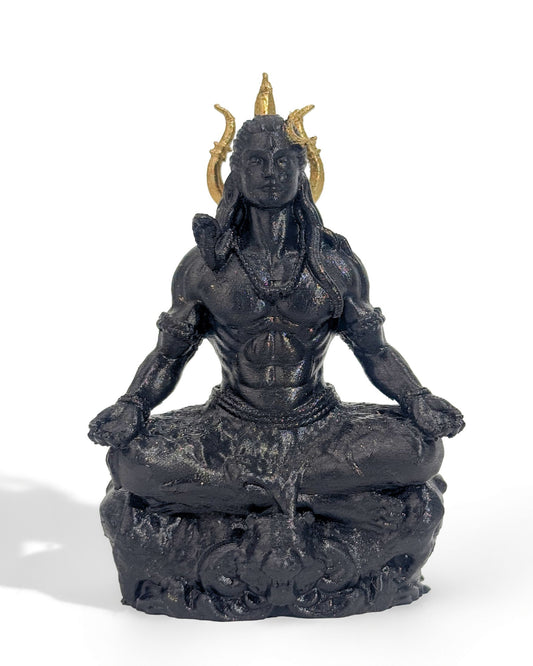 Shiv Adiyogi Idol in Dhyan Pose with Trishul – 10 cm Black