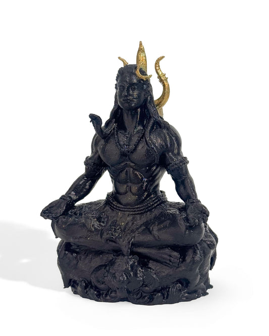 Shiv Adiyogi Idol in Dhyan Pose with Trishul – 10 cm Black