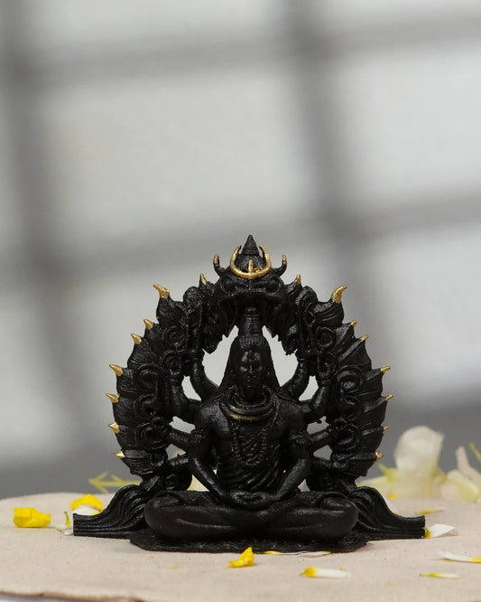 Shivji Idol with 10 Hands & Golden Flames, 14 cm
