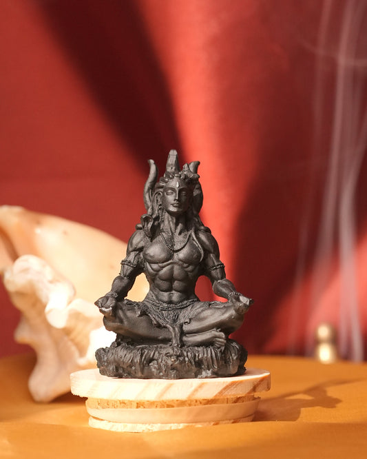 Meditating Lord Shiva Idol with Trishul (Black – Calm & Powerful Pose)