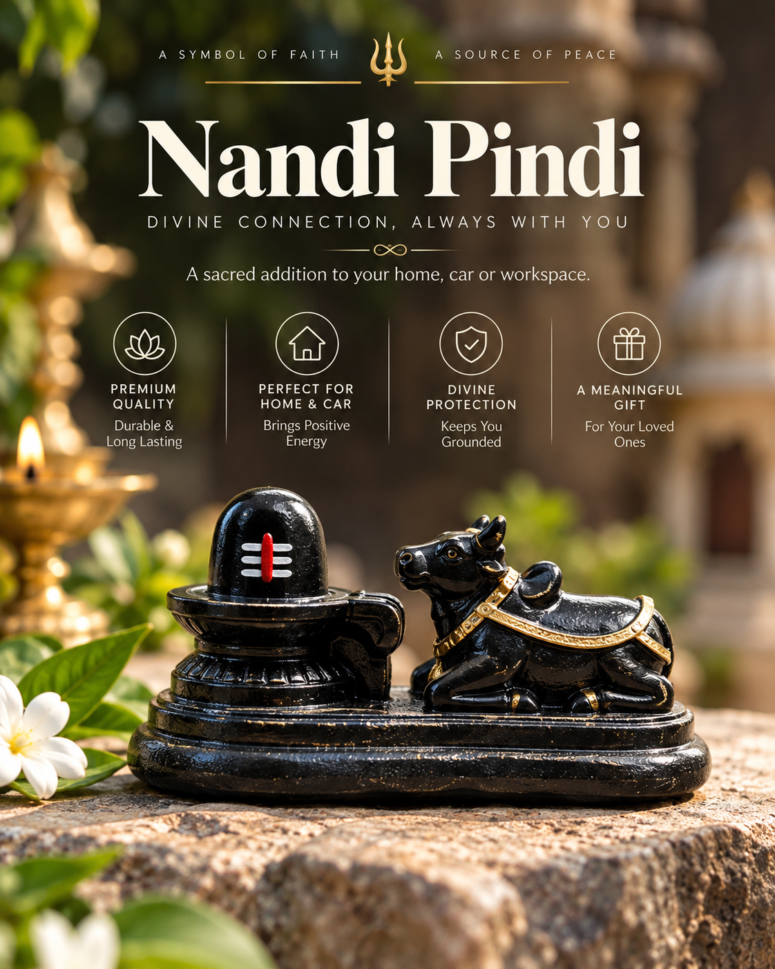 Nandi Pindi Shivling with Nandi | Black Shivling Idol for Home & Car