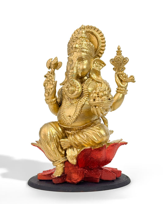 Ganesh Ji Idol Sitting on Lotus – 11 cm Multi-Color Decorative Murti