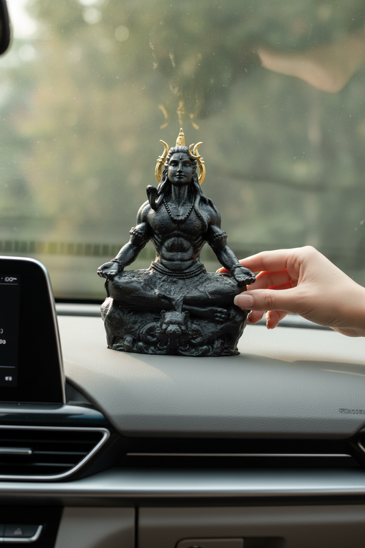 Shiv Adiyogi Idol in Dhyan Pose with Trishul – 10 cm Black