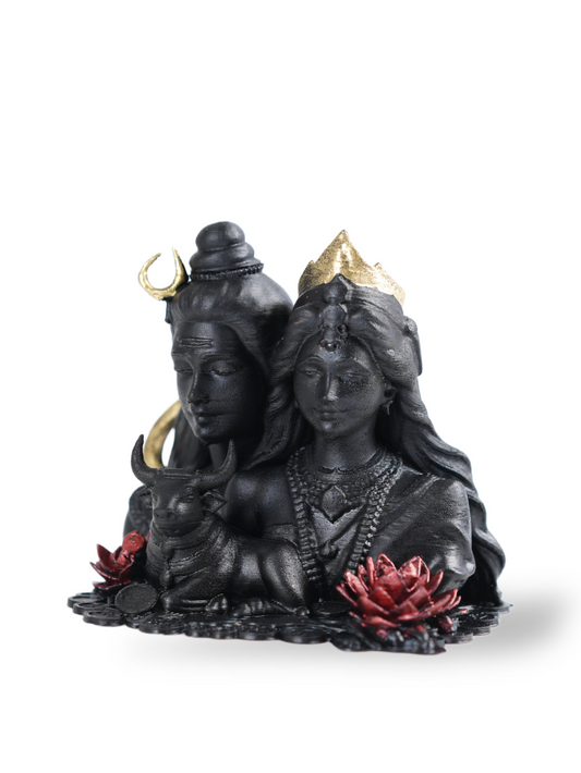 Shiv Parvati with Nandi Idol (Black, 10 cm)
