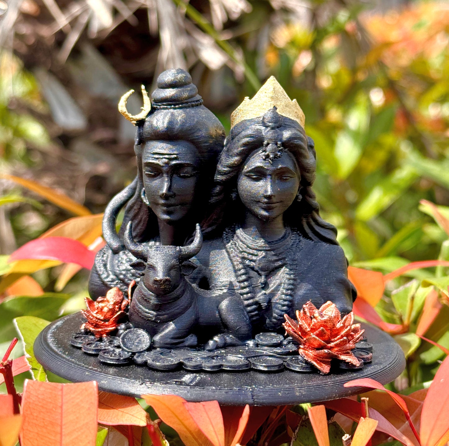 Shiv Parvati with Nandi Idol (Black, 10 cm)