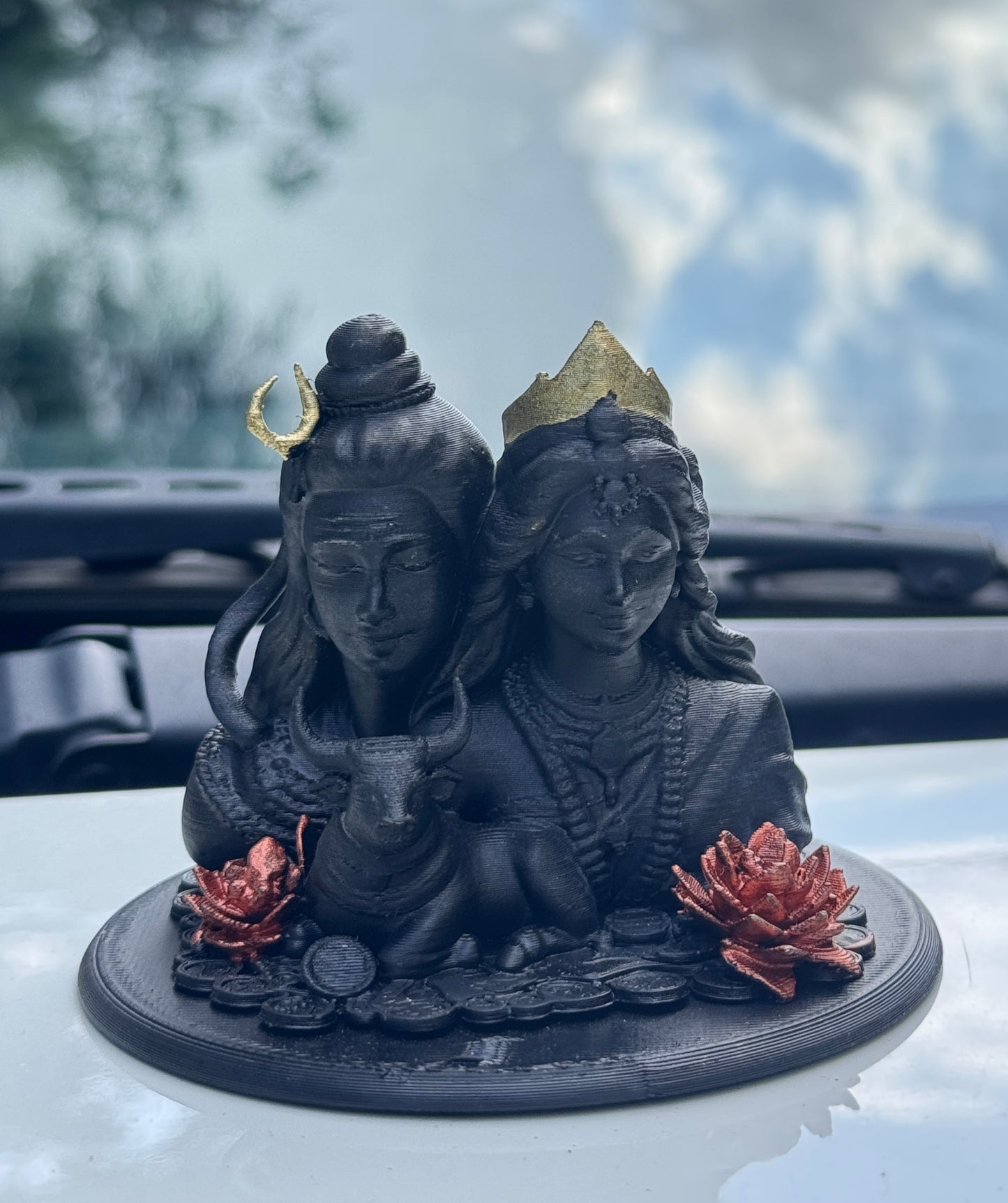 Shiv Parvati with Nandi Idol (Black, 10 cm)