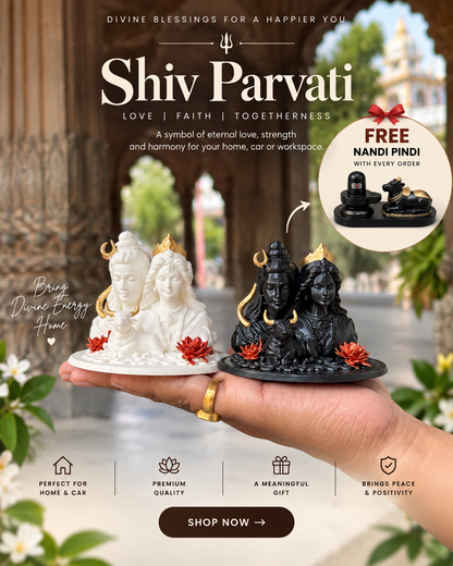 Shiv Parvati with Nandi Idol (Black/ White, 10 cm)