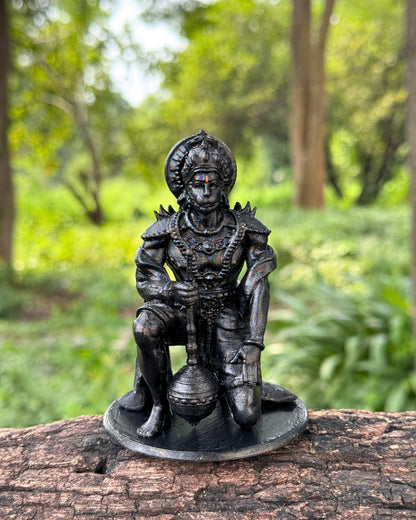 Hanuman Ji Idol in Powerful Pose with Gada – 12 cm Gold/Black Murti