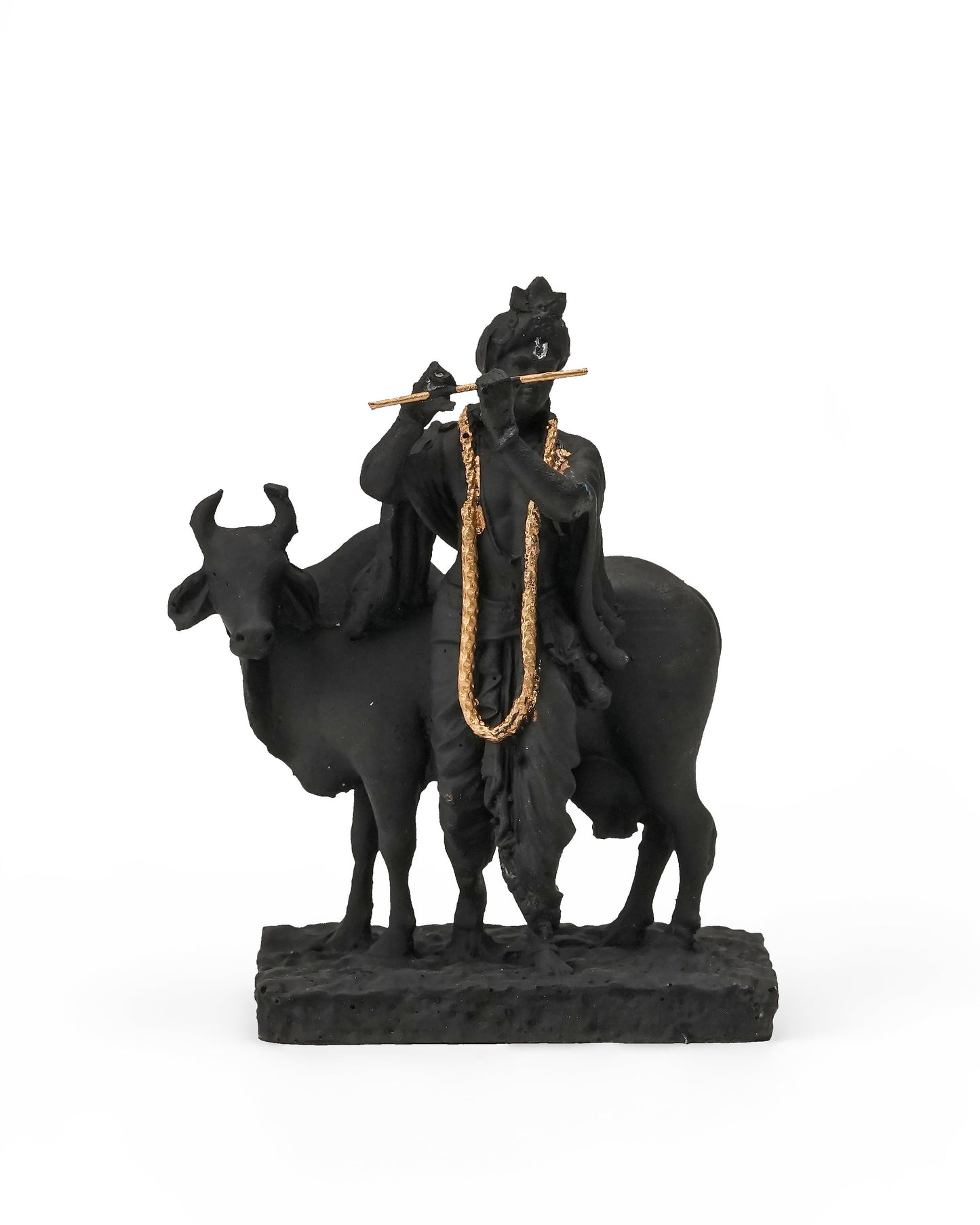 Krishna Idol with Cow – Black Govardhan Gopal Murti