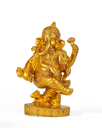 Dancing Ganesha Idol (Gold – Joyful Pose with Graceful Balance)