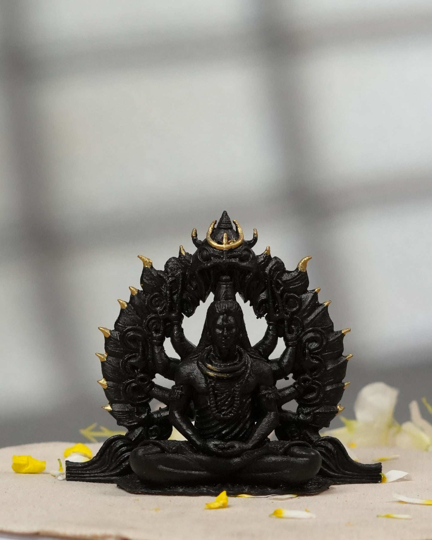 Shivji Idol with 10 Hands & Golden Flames, 14 cm