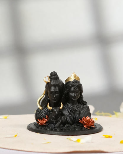 Shiv Parvati with Nandi Idol (Black/ White, 10 cm)