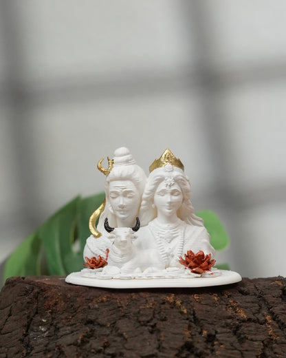 Shiv Parvati with Nandi Idol (Black/ White, 10 cm)