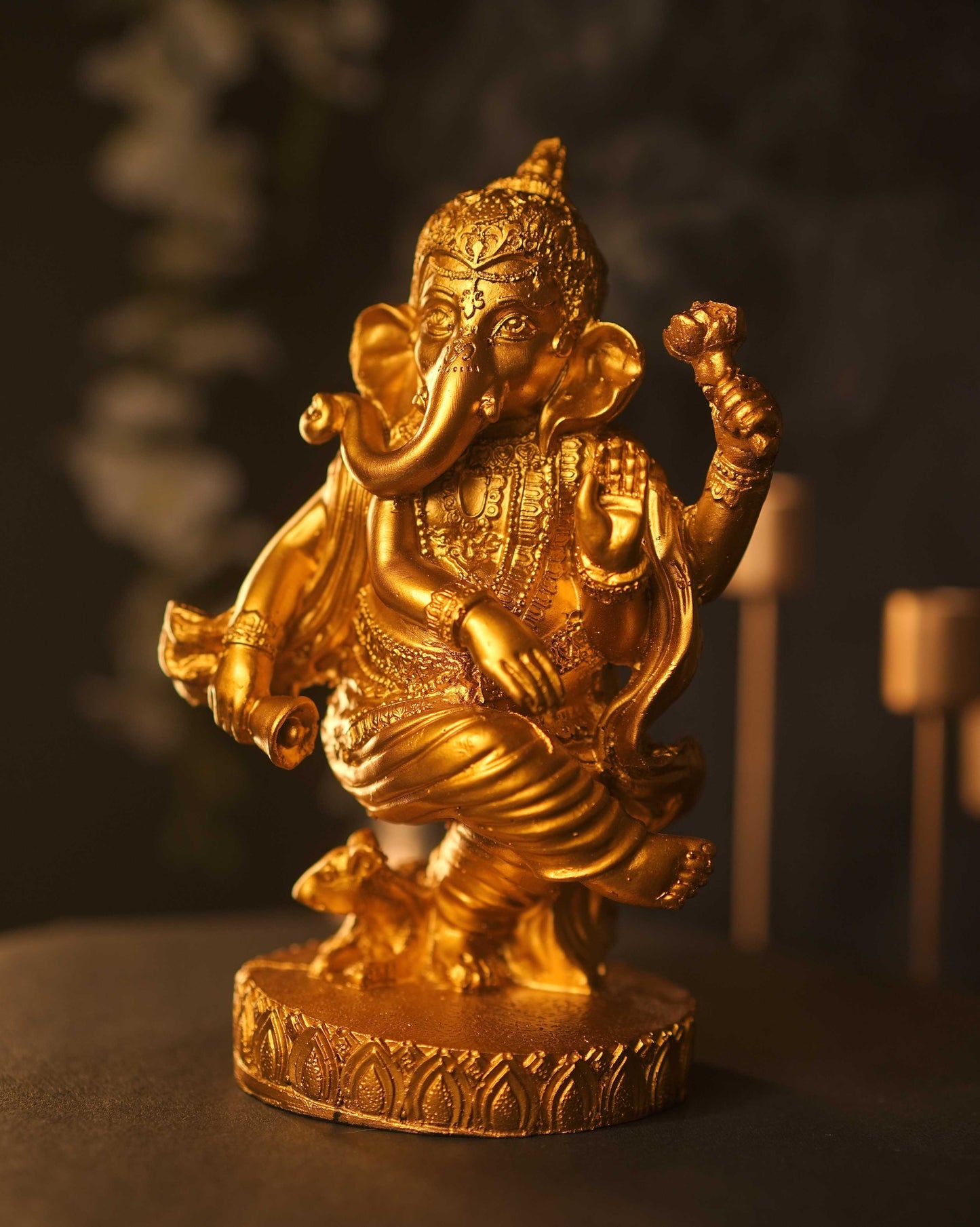 Dancing Ganesha Idol (Gold – Joyful Pose with Graceful Balance)