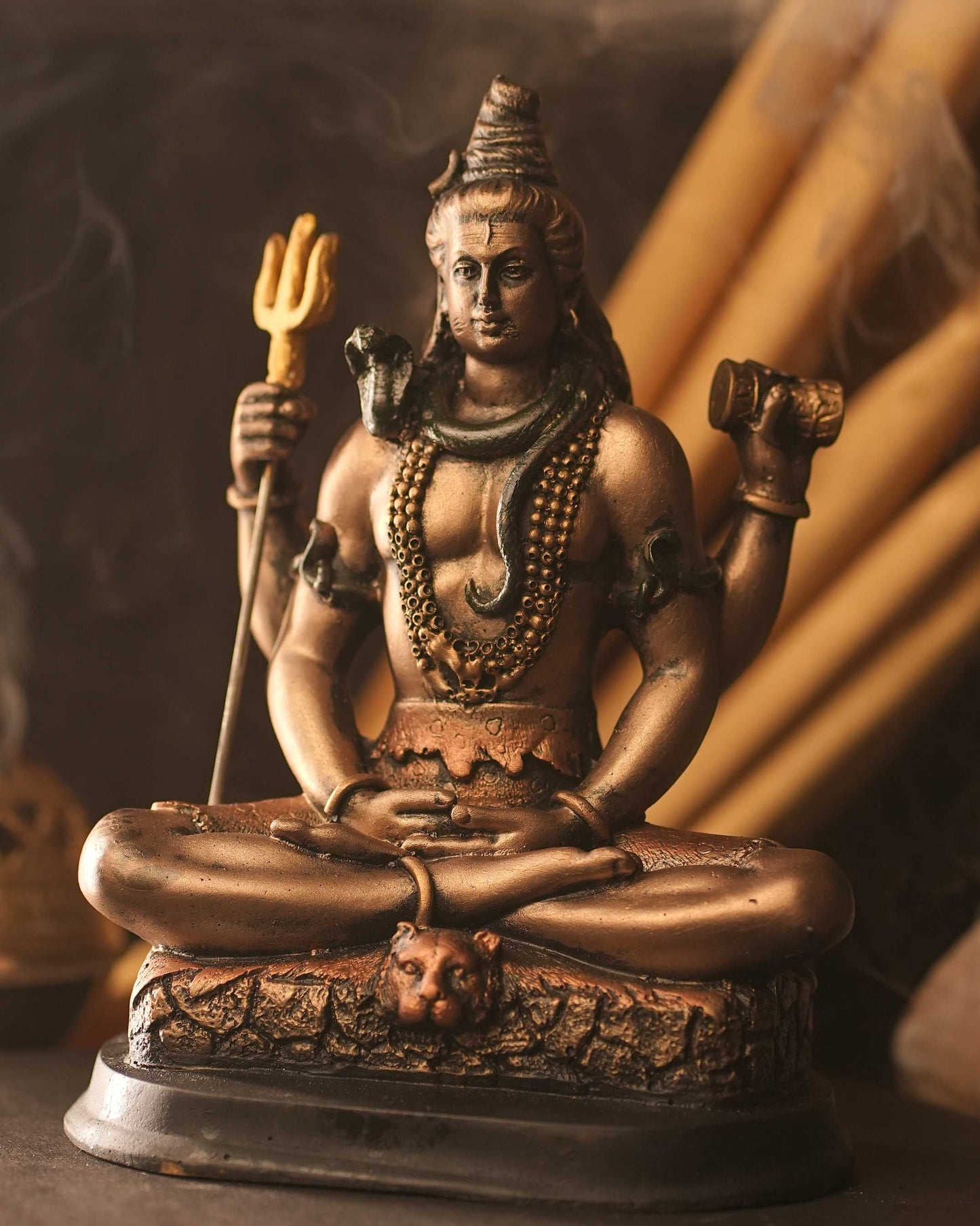 Mahadev Shiv Ji Idol (Gold – Large Size Sitting Pose with Trishul)