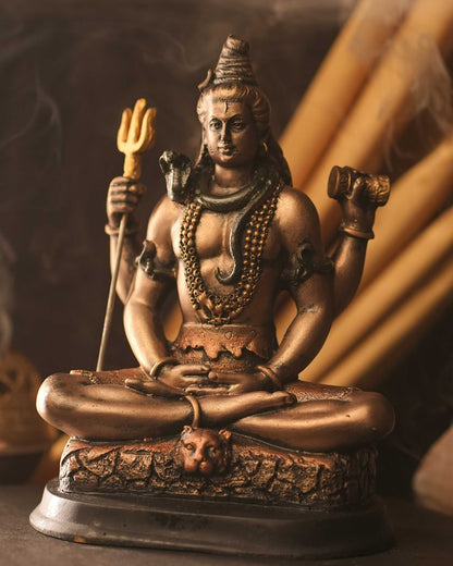 Mahadev Shiv Ji Idol (Gold – Large Size Sitting Pose with Trishul)