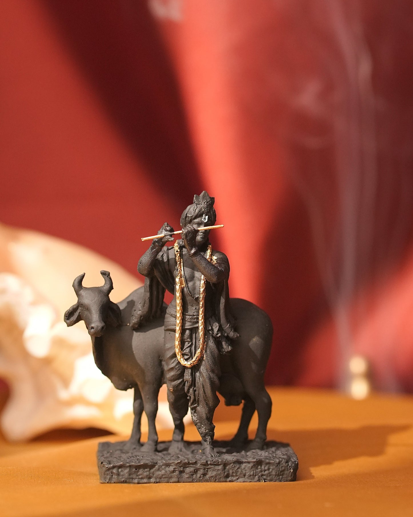 Krishna Idol with Cow – Black Govardhan Gopal Murti