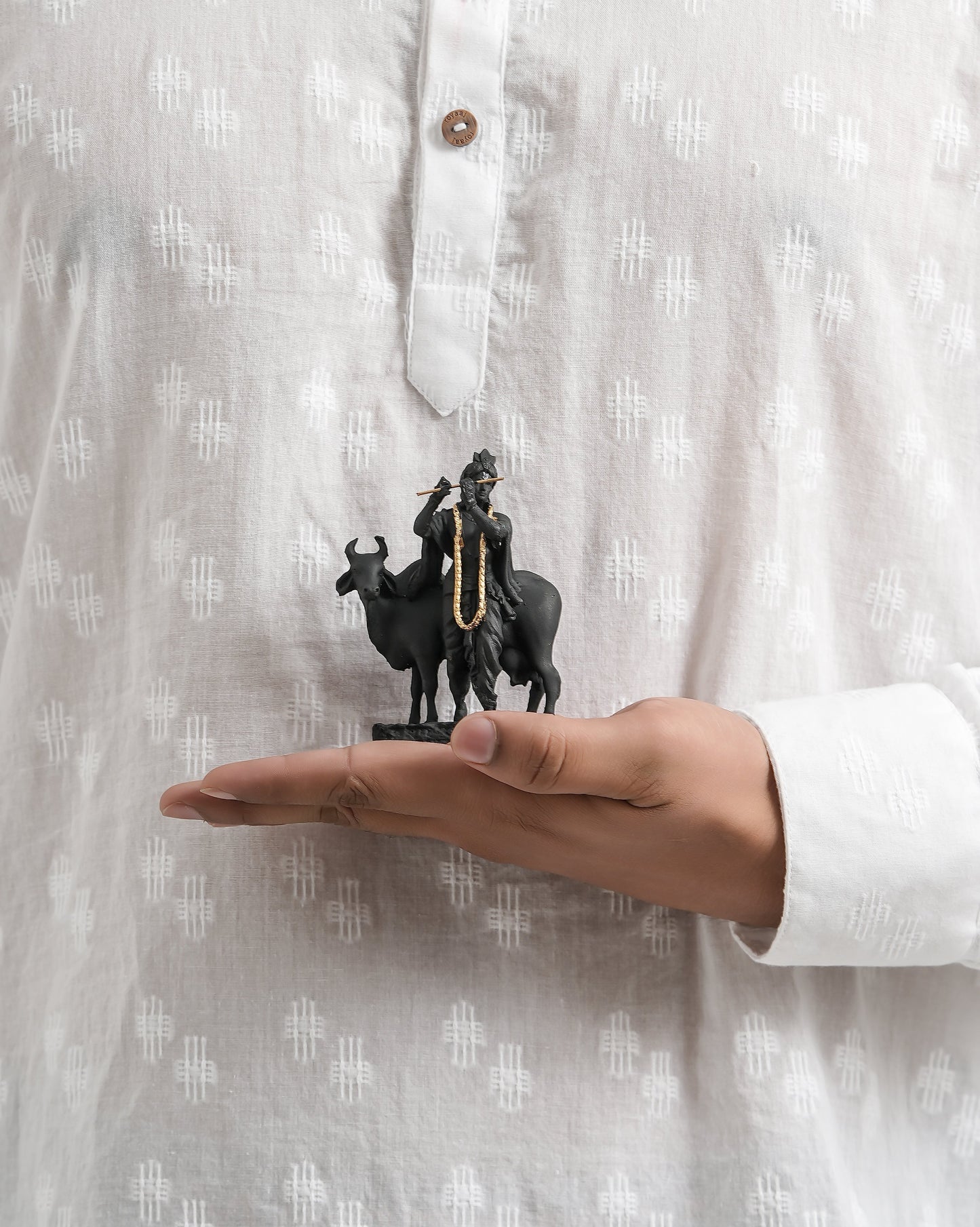 Krishna Idol with Cow – Black Govardhan Gopal Murti