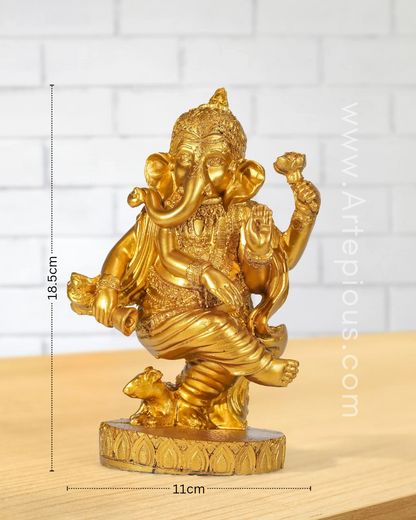 Dancing Ganesha Idol (Gold – Joyful Pose with Graceful Balance)