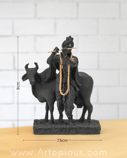 Krishna Idol with Cow – Black Govardhan Gopal Murti