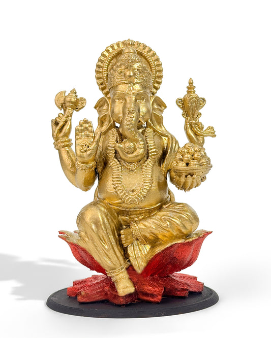 Ganesh Ji Idol Sitting on Lotus – 11 cm Multi-Color Decorative Murti