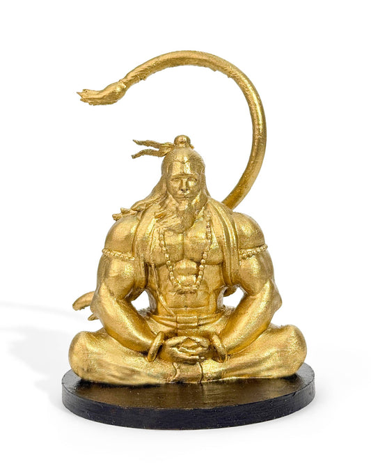 Hanuman Ji Idol in Dhyan Pose – 12 cm Gold/Black Meditation Murti