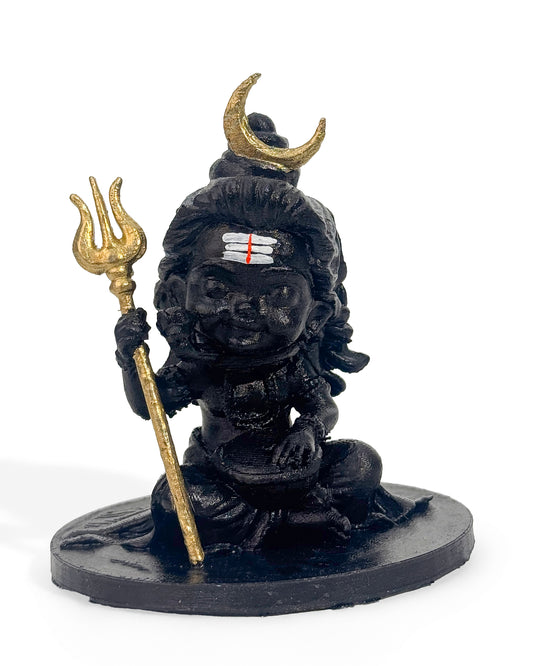Baal Shiv Ji Idol with Trishul – 10 cm Black Hand-Painted Child Shiva Murti
