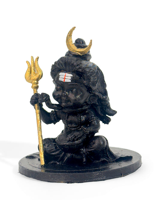 Baal Shiv Ji Idol with Trishul – 10 cm Black Hand-Painted Child Shiva Murti