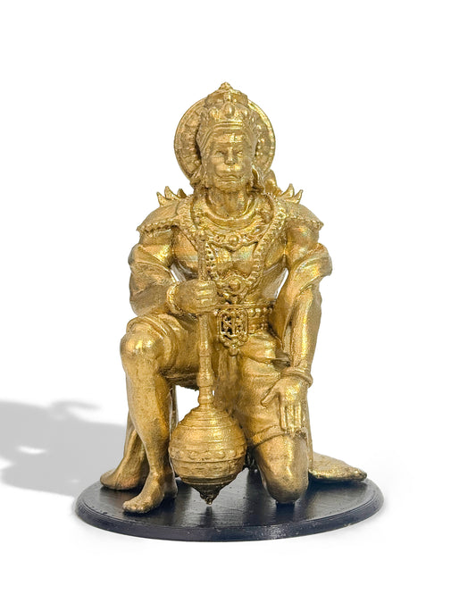 Hanuman Ji Idol in Powerful Pose with Gada – 12 cm Gold/Black Murti