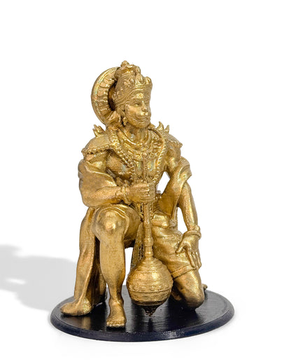 Hanuman Ji Idol in Powerful Pose with Gada – 12 cm Gold/Black Murti