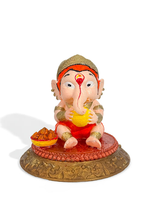 Ganesh Ji Idol Eating Modak – 8 cm Hand-Painted Multi Color Ganapati Murti