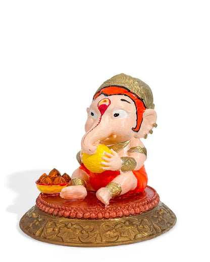 Ganesh Ji Idol Eating Modak – 8 cm Hand-Painted Multi Color Ganapati Murti