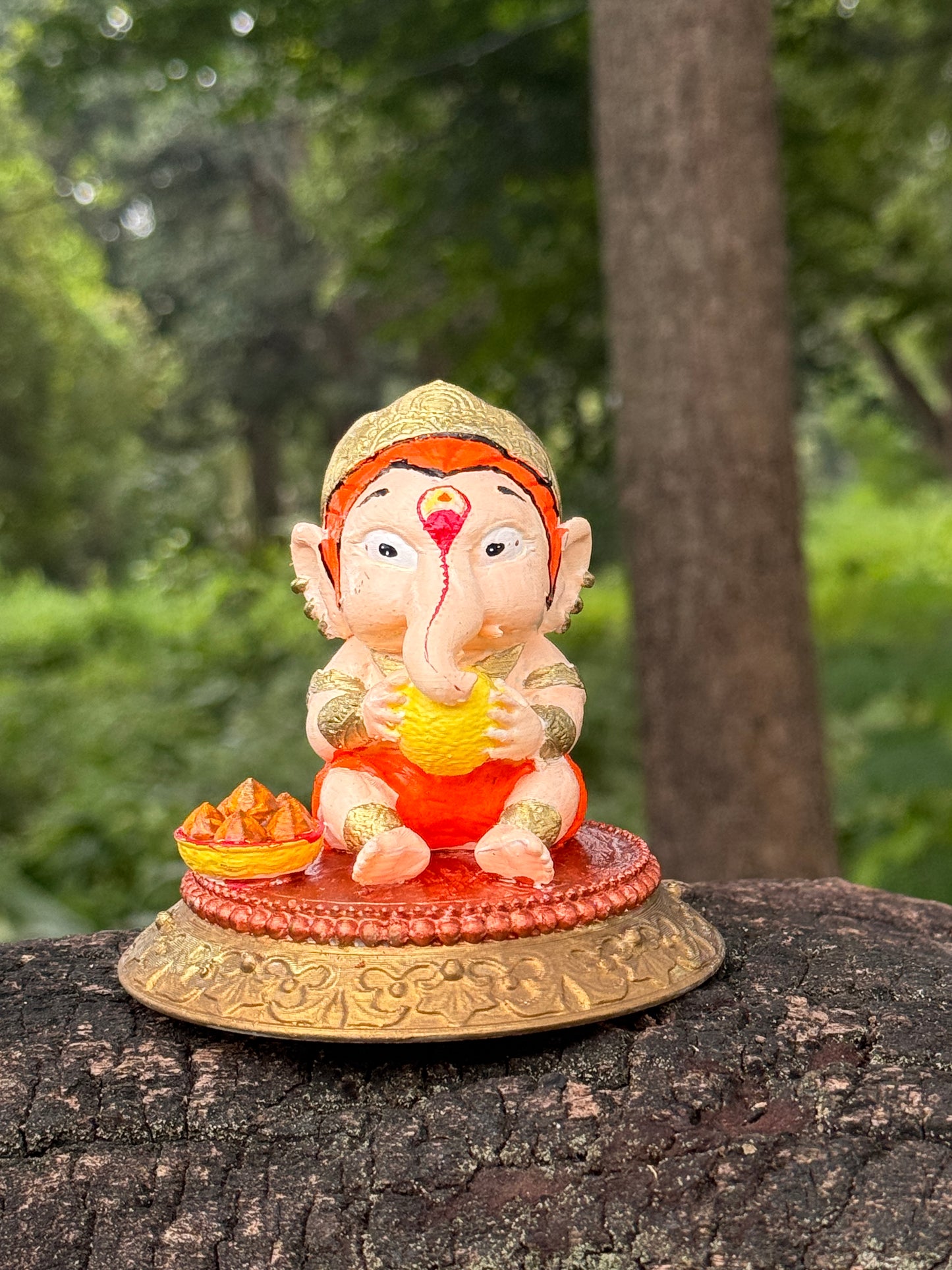 Ganesh Ji Idol Eating Modak – 8 cm Hand-Painted Multi Color Ganapati Murti