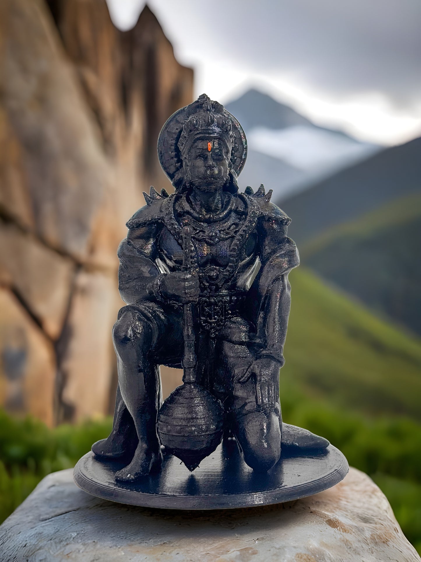 Hanuman Ji Idol in Powerful Pose with Gada – 12 cm Gold/Black Murti