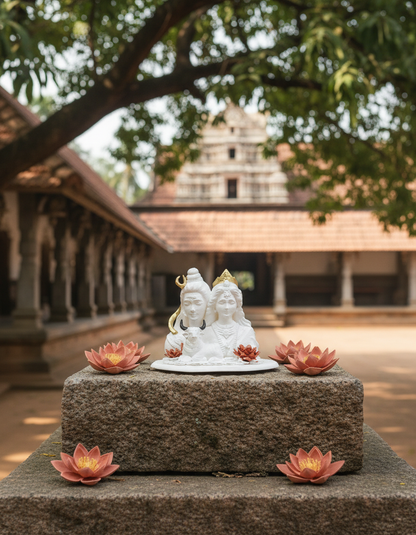 Shiv Parvati with Nandi Idol (Black/ White, 10 cm)