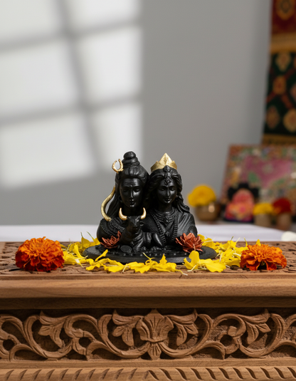 Shiv Parvati with Nandi Idol (Black/ White, 10 cm)