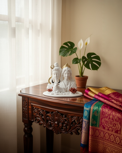 Shiv Parvati with Nandi Idol (Black/ White, 10 cm)