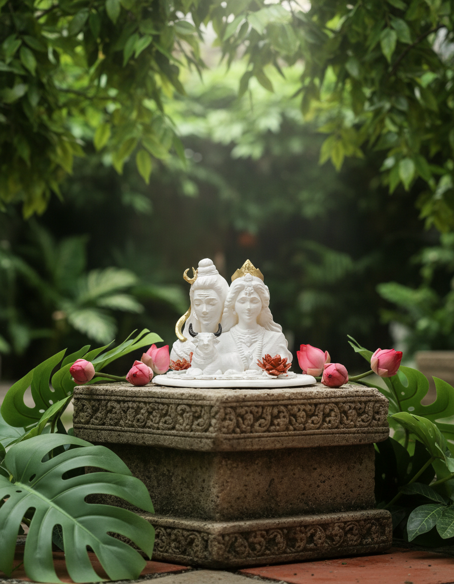 Shiv Parvati with Nandi Idol (Black/ White, 10 cm)