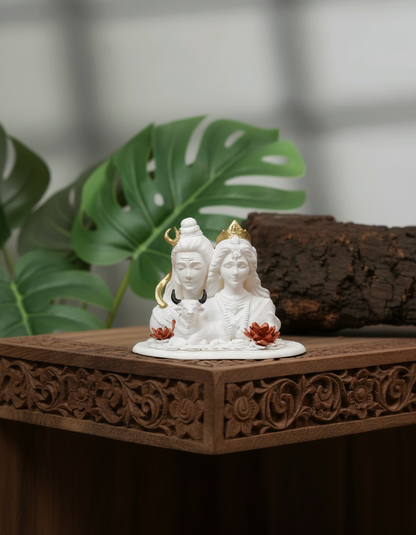 Shiv Parvati with Nandi Idol (Black/ White, 10 cm)