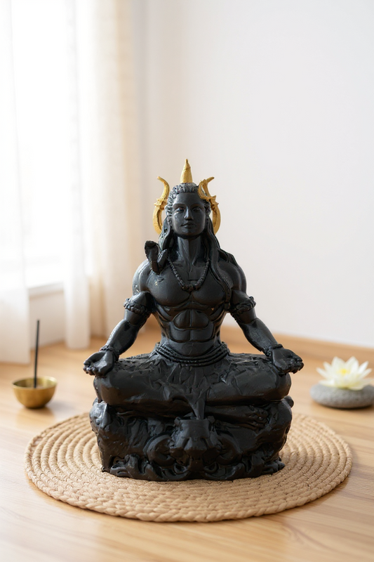 Shiv Adiyogi Idol in Dhyan Pose with Trishul – 10 cm Black