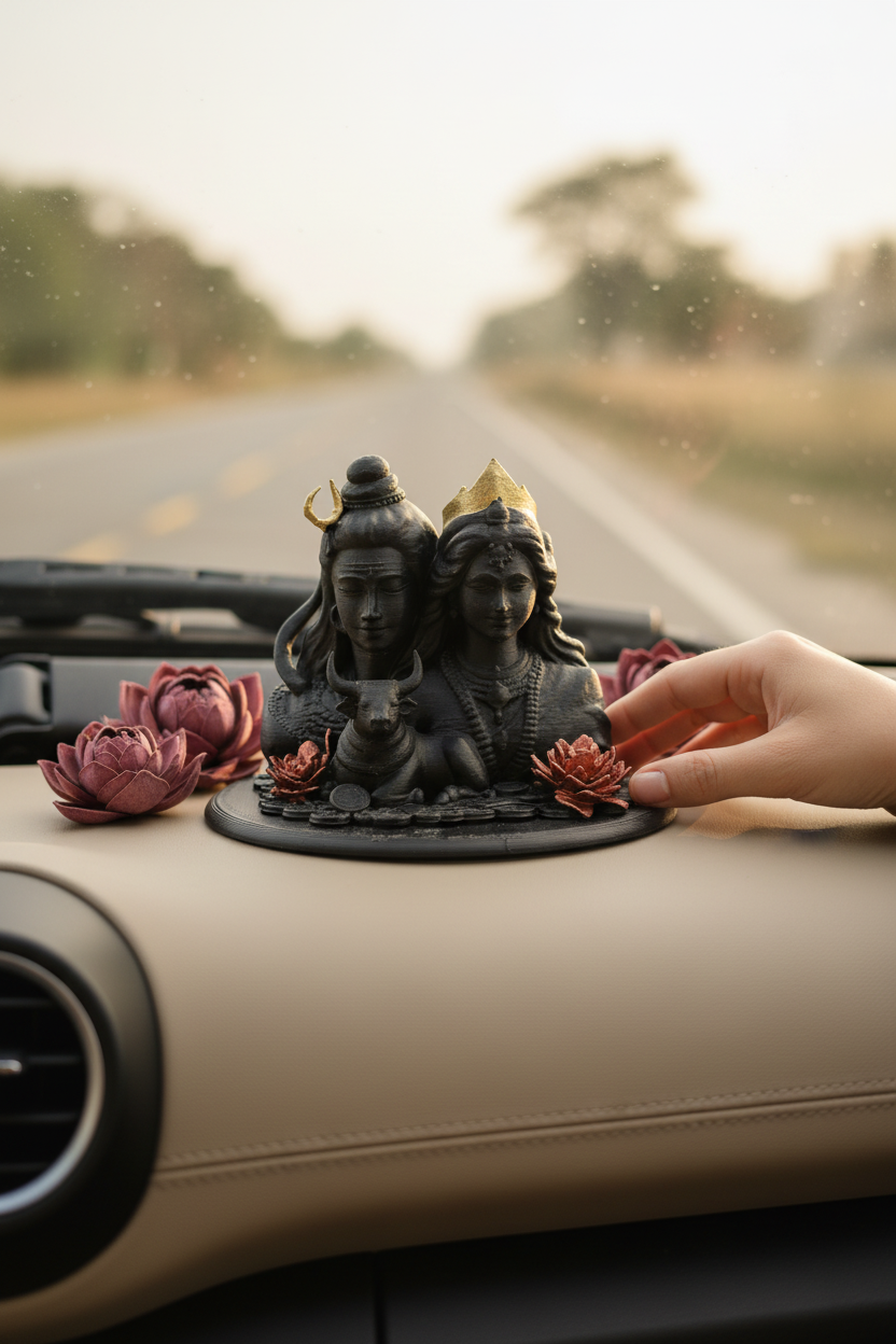 Shiv Parvati with Nandi Idol (Black/ White, 10 cm)