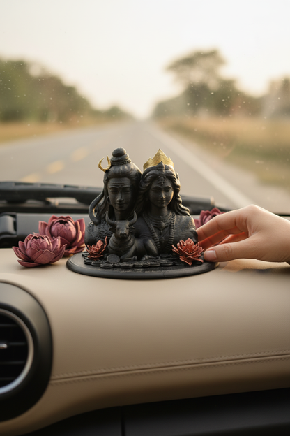 Shiv Parvati with Nandi Idol (Black/ White, 10 cm)