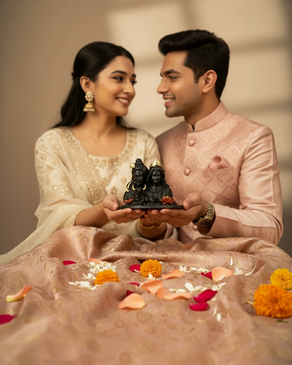 Shiv Parvati with Nandi Idol (Black/ White, 10 cm)