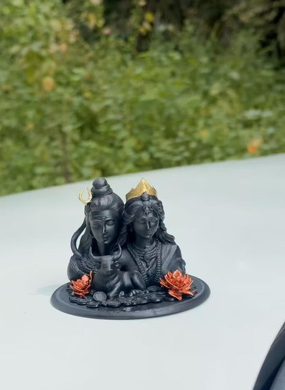 Shiv Parvati with Nandi Idol (Black/ White, 10 cm)