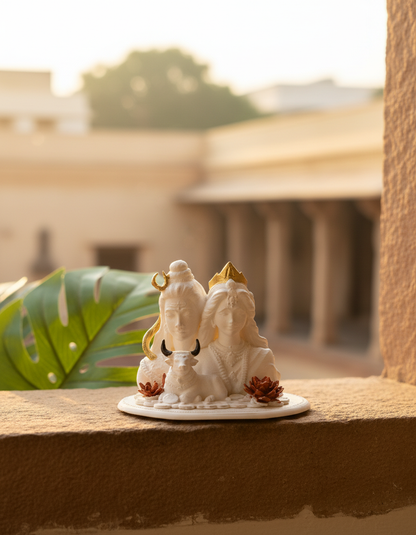 Shiv Parvati with Nandi Idol (Black/ White, 10 cm)