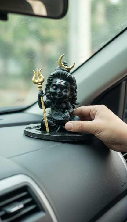 Baal Shiv Ji Idol with Trishul – 10 cm Black Hand-Painted Child Shiva Murti