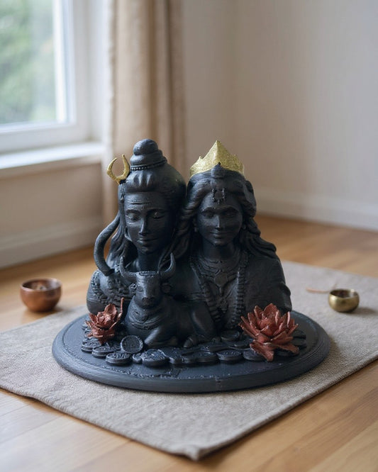 Shiv Parvati with Nandi Idol (Black, 10 cm)