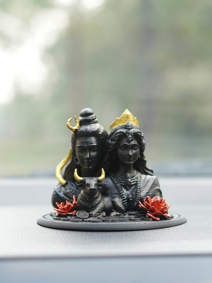 Shiv Parvati with Nandi Idol (Black/ White, 10 cm)