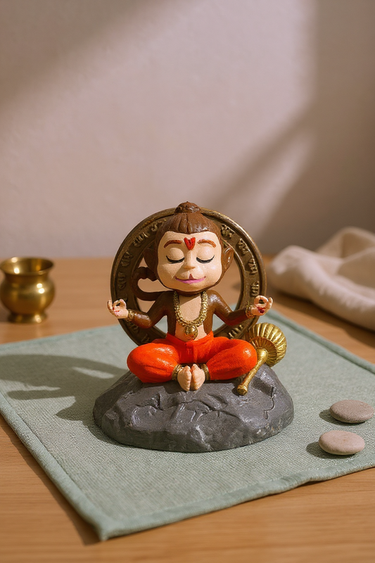Baal Hanuman Ji Idol in Dhyan Pose – 10 cm Multi Color Hand-Painted